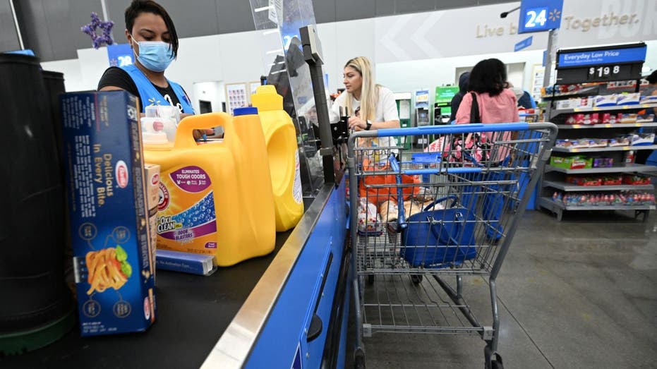 Woman in line at a California Walmart store