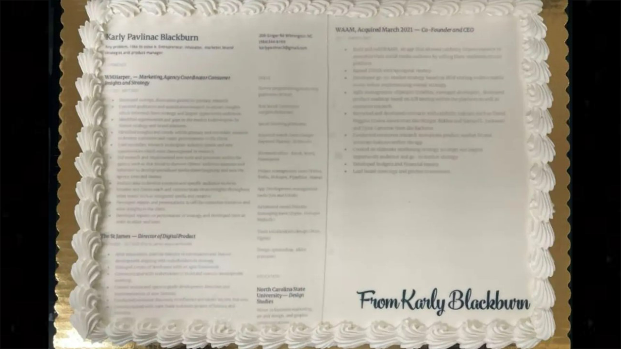 North Carolina woman sends cake with edible resume to Nike for job