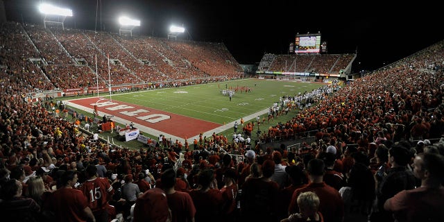 A record crowd watches the Michigan Wolverines lose to the Utah Utes, 24-17, at Rice-Eccles Stadium in Salt Lake City on Sept. 3, 2015.