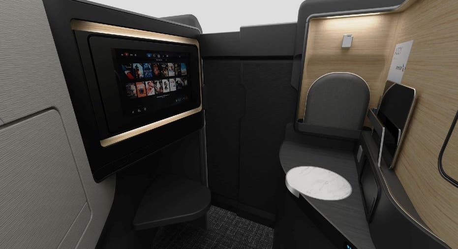 American Airlines Flagship Suite: Entertainment console and table