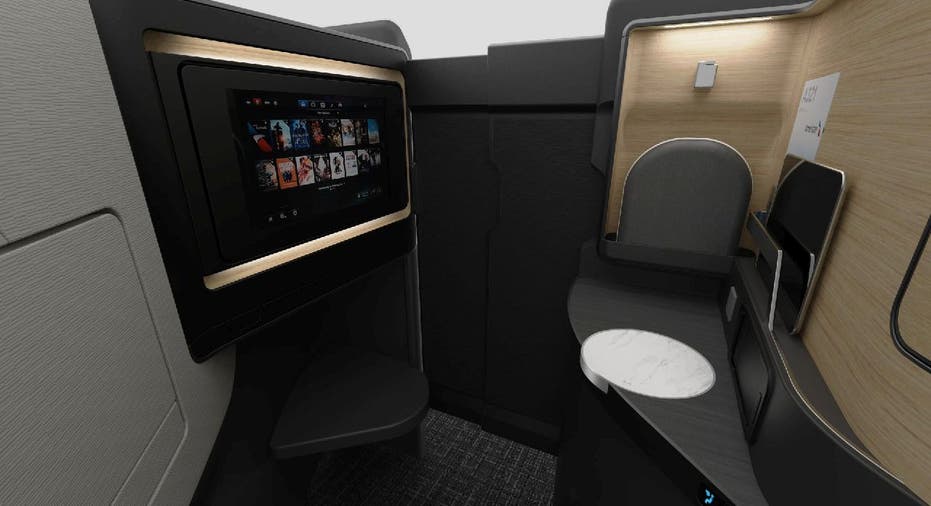 American Airlines Flagship Suite: Entertainment console and table