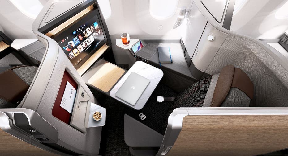 American Airlines Flagship Suite: Entertainment console and lap desk