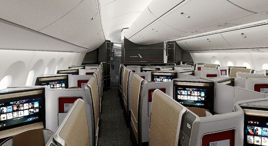 American Airlines Flagship Suite: Seat rows with visible logo