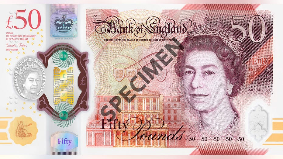 UK 50 pound note featuring Queen Elizabeth