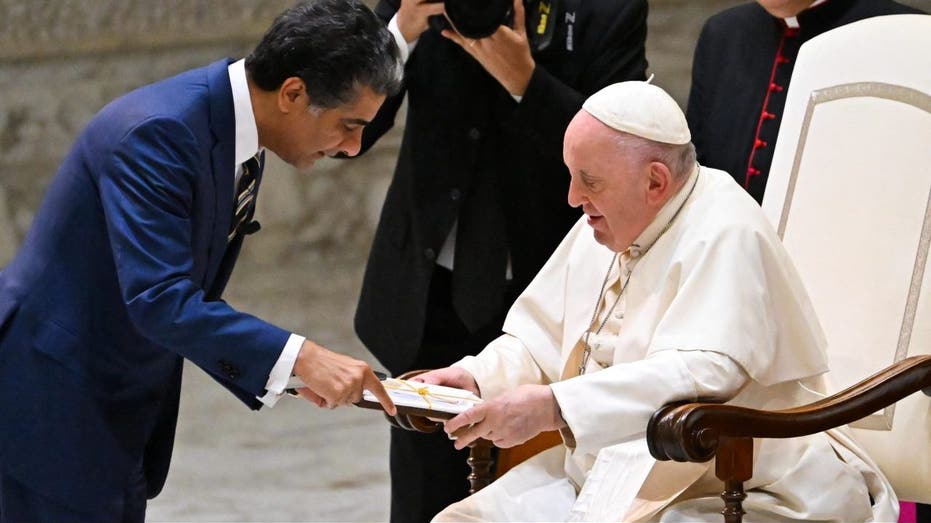 Pope Francis speaks with Deloitte CEO Punit Renjen