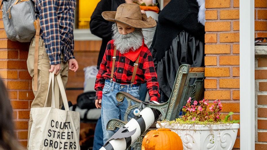 Child wears Halloween costume