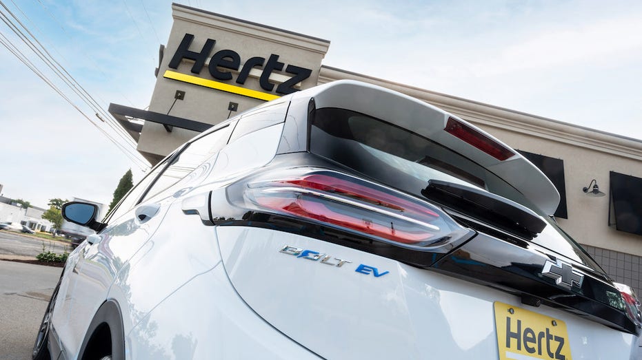 Close-up of Chevy Bolt EV at Hertz rental location