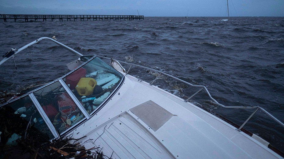 Sunken boat after hurricane hits Tampa
