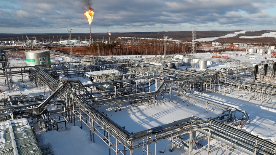 Russia oil field in snow