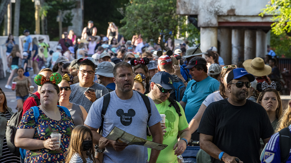 Large crowds are seen gathering at Disney World for the Kilimanjaro Safaris at Animal Kingdom
