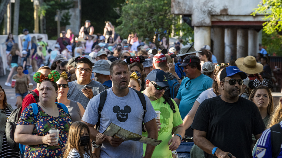 Large crowd seen gathering in Disney World for the Kilimanjaro Safaris at Animal Kingdom