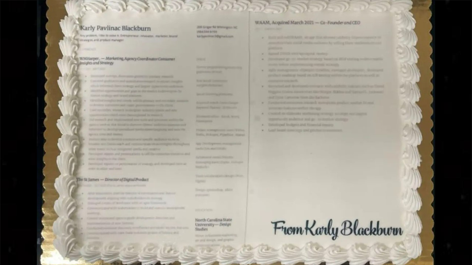 Carolina sends cake with edible resume to for job application | Fox Business