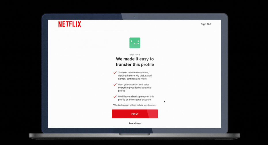 Netflix profile transfer option