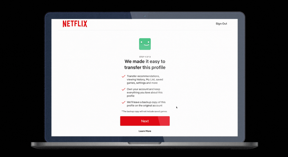 Netflix profile transfer option