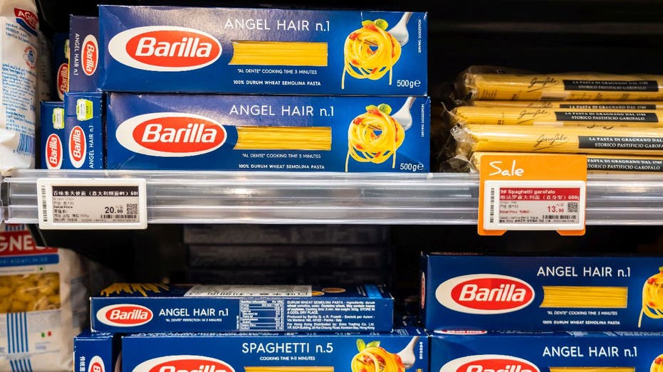Barilla pasta boxes on shelf in China