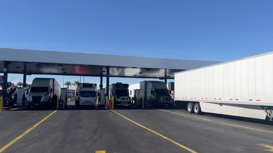 Refueling trucks at a truck stop