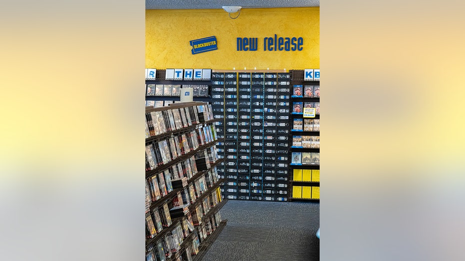 Movies on display at the latest Blockbuster store