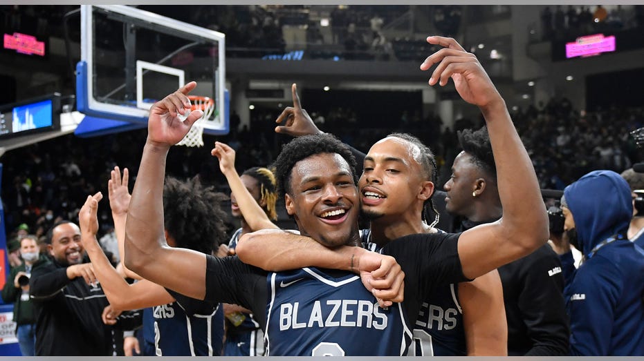 Bronny James celebrates