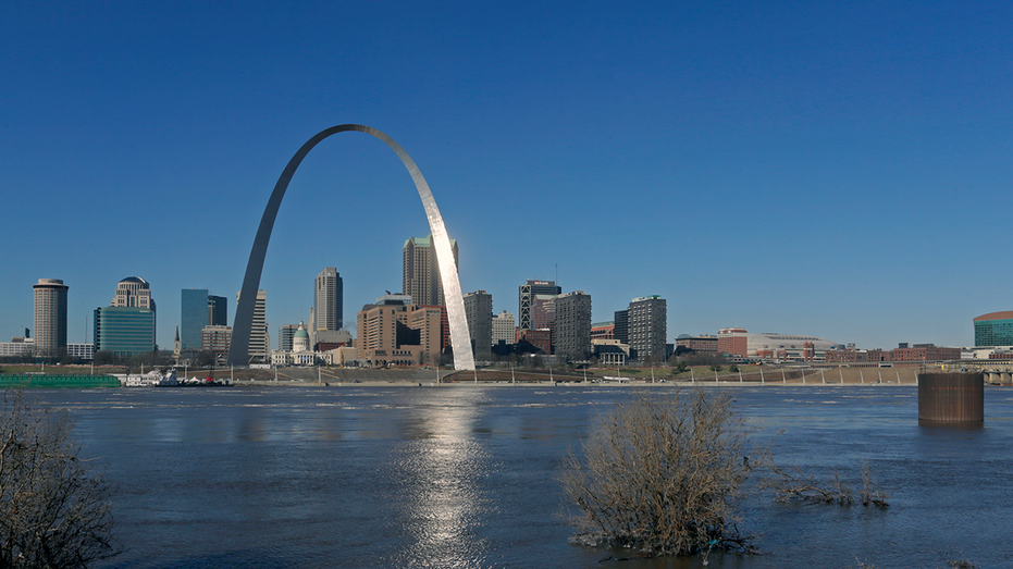 Skyline van St. Louis met de nadruk op de St. Louis Arch