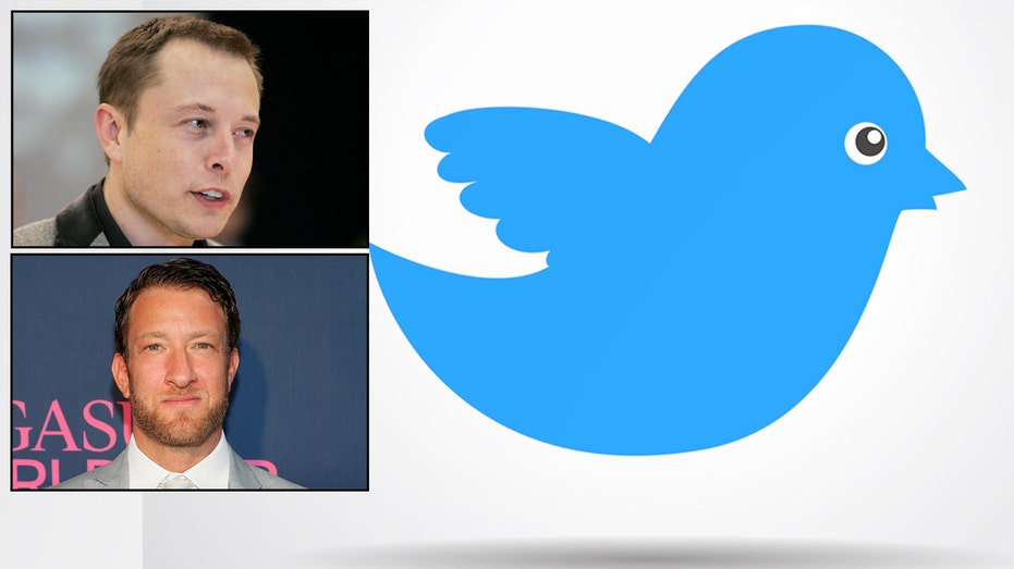 A photo of Elon Musk and Dave Portnoy alongside the Twitter bird