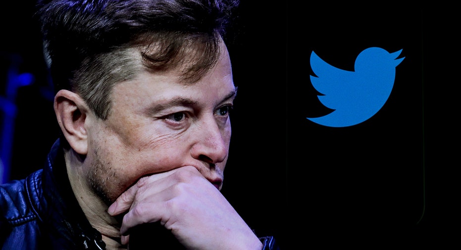 Elon Musk with the Twitter logo