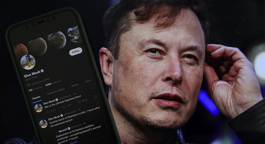 Elon Musk with his Twitter profile