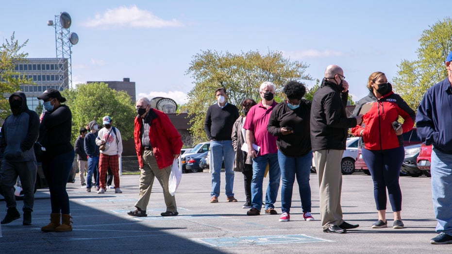 People gather outside unemployment center