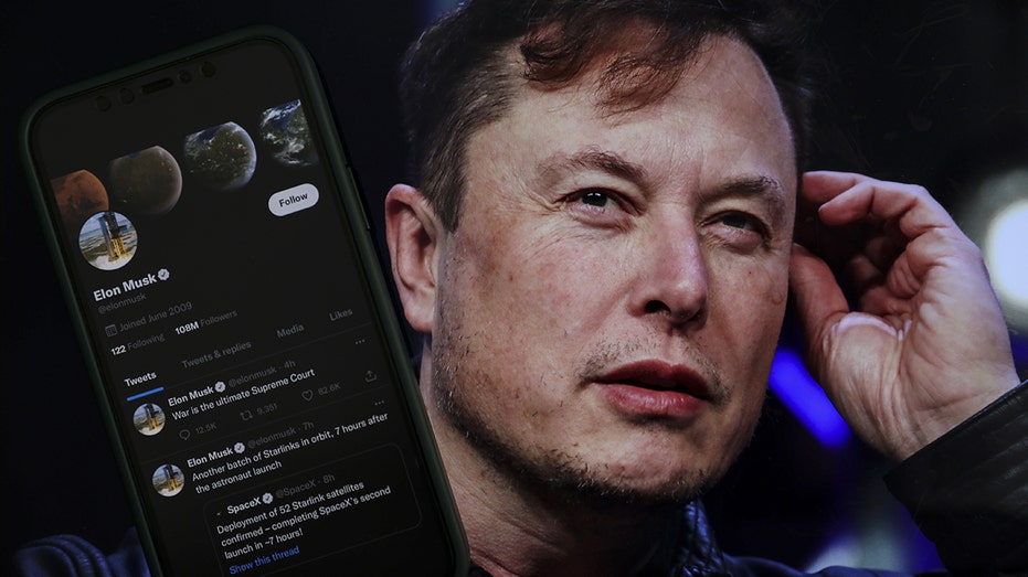 Elon Musk with his Twitter profile