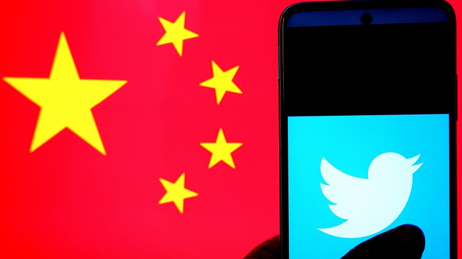 A photo of the Twitter logo with China's flag