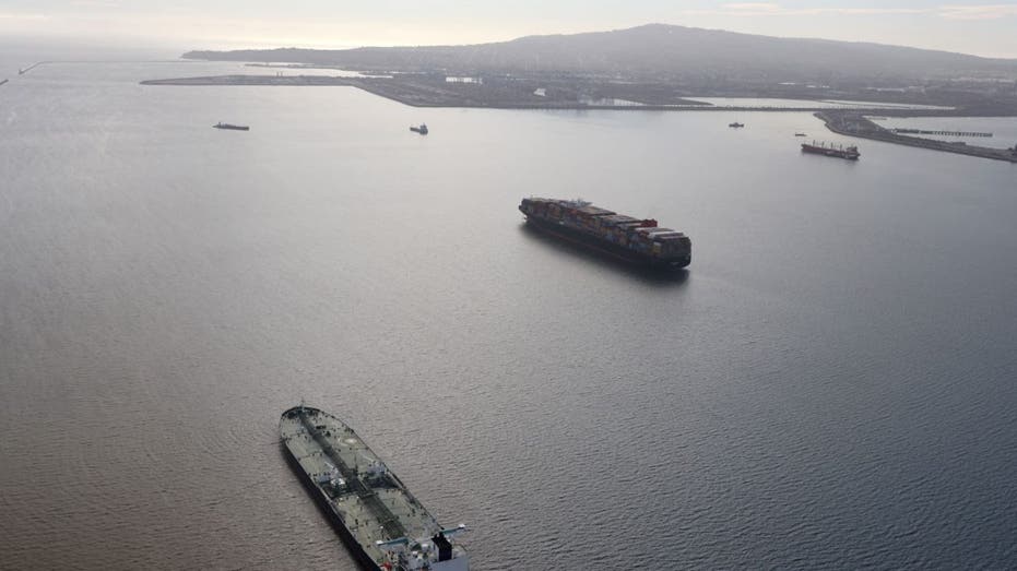 Oil tankers wait in line to enter port