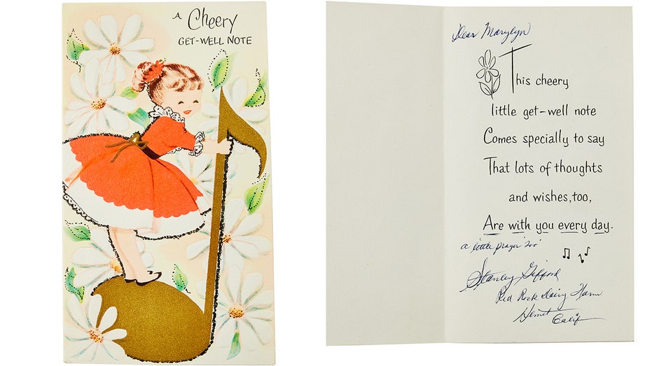 A greeting card Stanley Gifford delivered to his famous daughter Marilyn Monroe