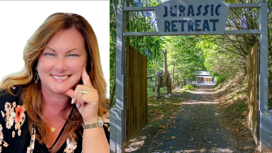 Louise James headshot beside the Jurassic Retreat