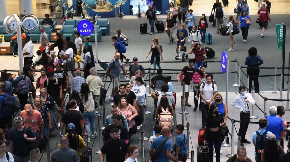 A TSA screening line at Orlando International Airport