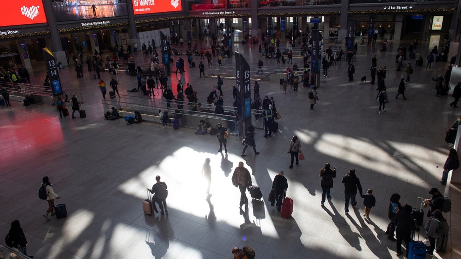 Holiday travelers at Penn Station in New York