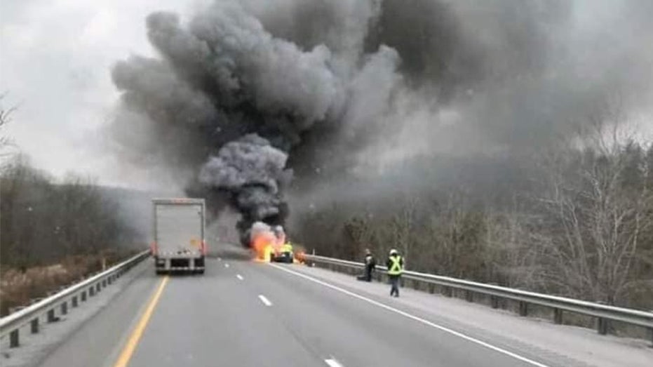 Pennsylvania highway burning Tesla