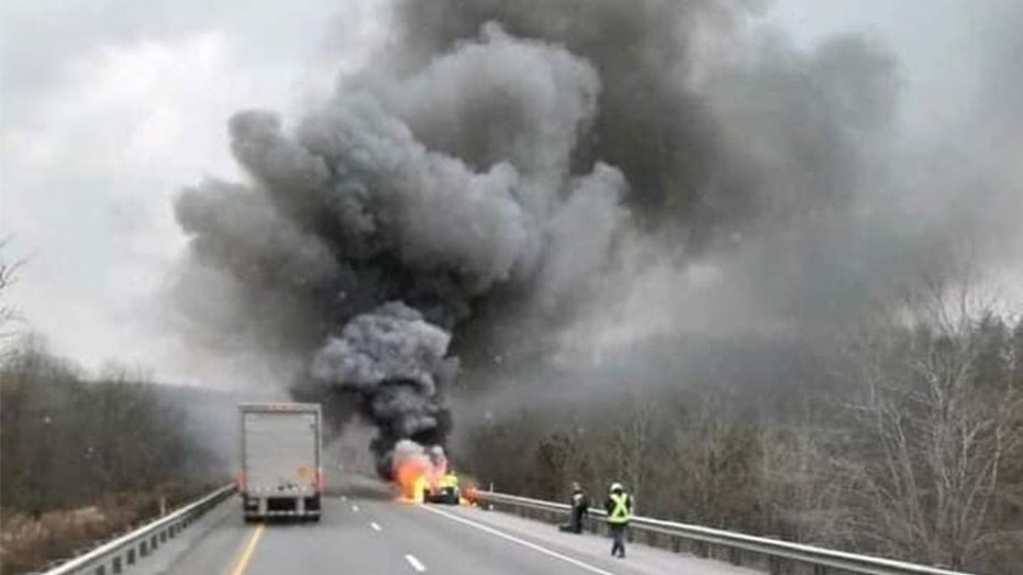 Pennsylvania highway burning Tesla