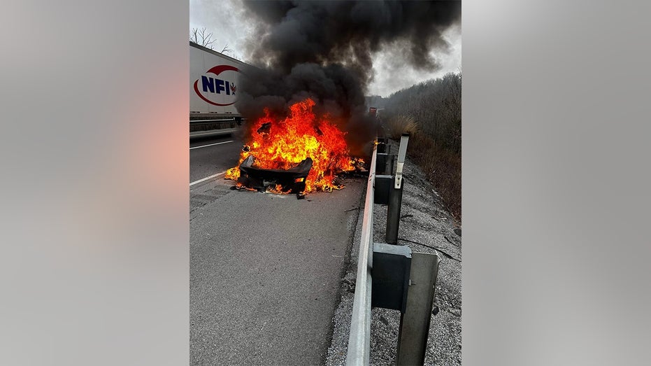 Pennsylvania highway burning Tesla