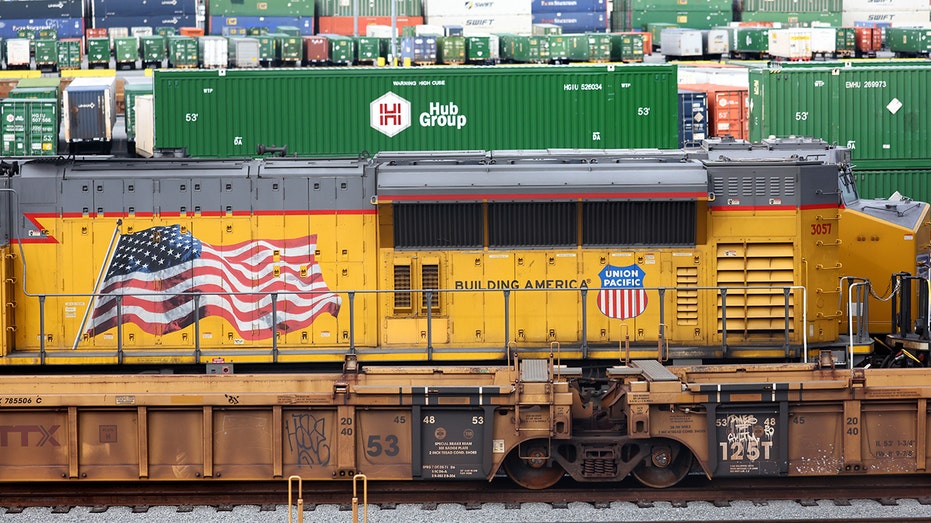 Rail car with American flag