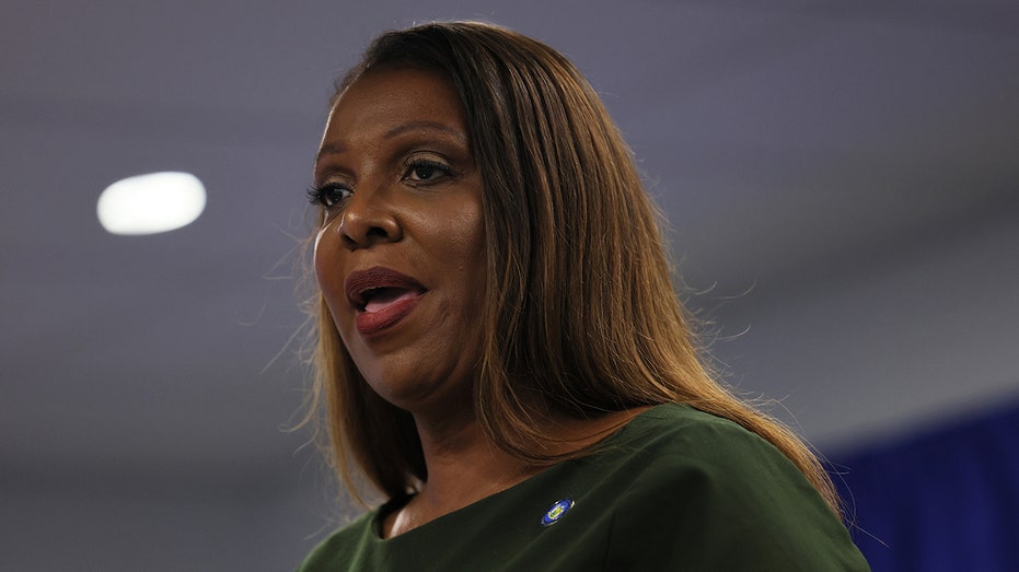 New York Attorney General Letitia James speaks at a press conference