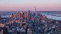 TOPSHOT - The Manhattan skyline is seen at sunrise from the 86th floor observatory of the Empire State Building on April 3, 2021, in New York City. - The Empire State Building, a 102-story Art Deco skyscraper in Midtown Manhattan, opened during the Great Depression on May 1, 1931. 