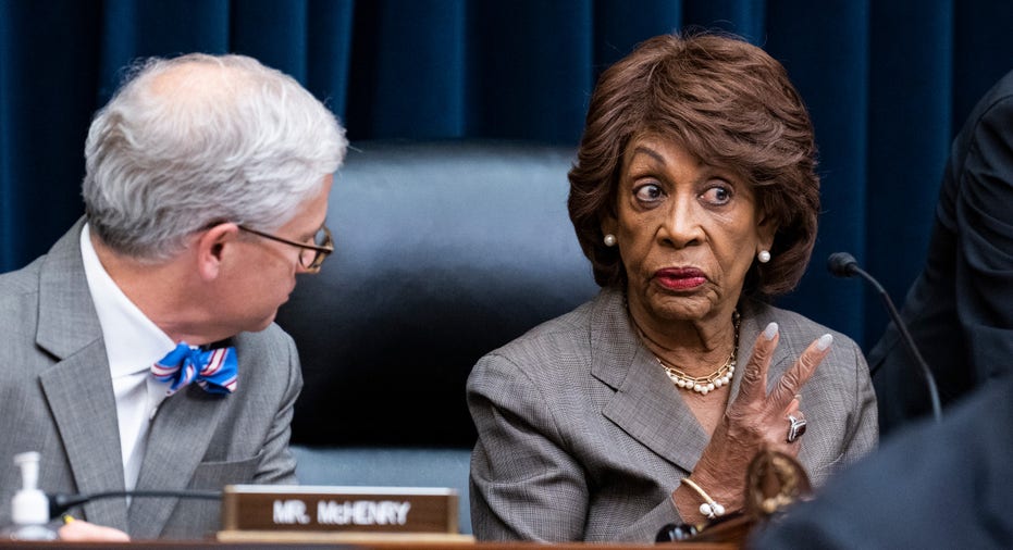 Chairwoman Rep. Maxine Waters, D-Calif., and ranking member Rep. Patrick McHenry, R-N.C., prepare for the House Financial Services Committee hearing