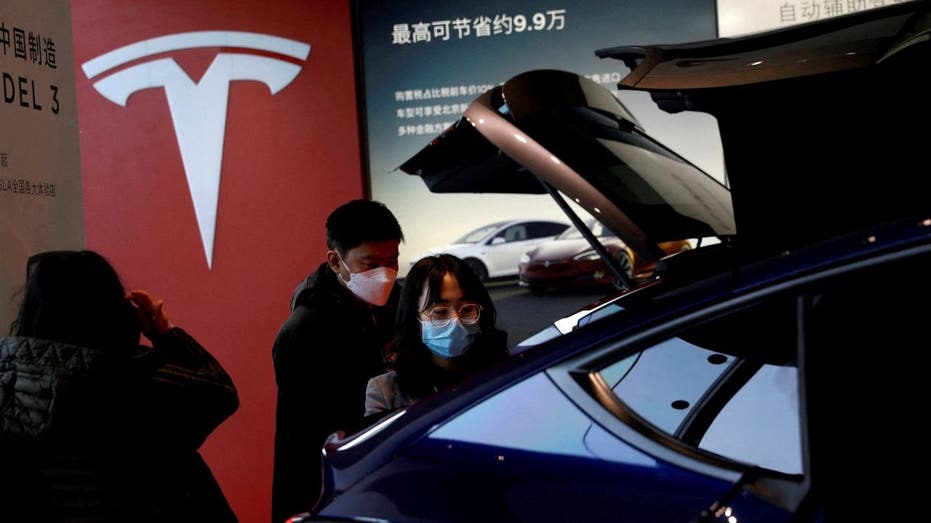 Visitors at a Tesla store