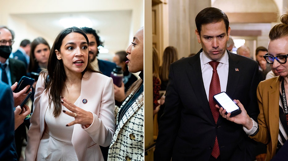 AOC and Marco Rubio seen in split image