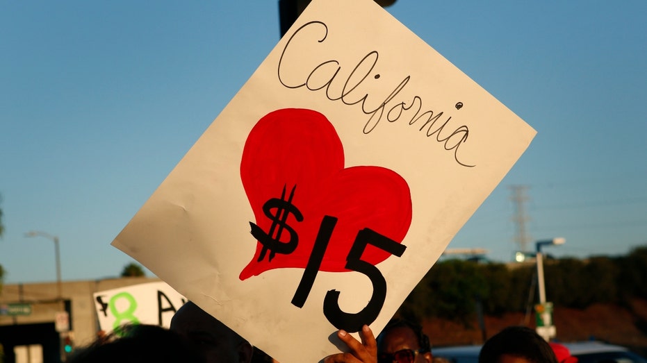 Fast food workers in Los Angeles protest outside a Burger King restaurant