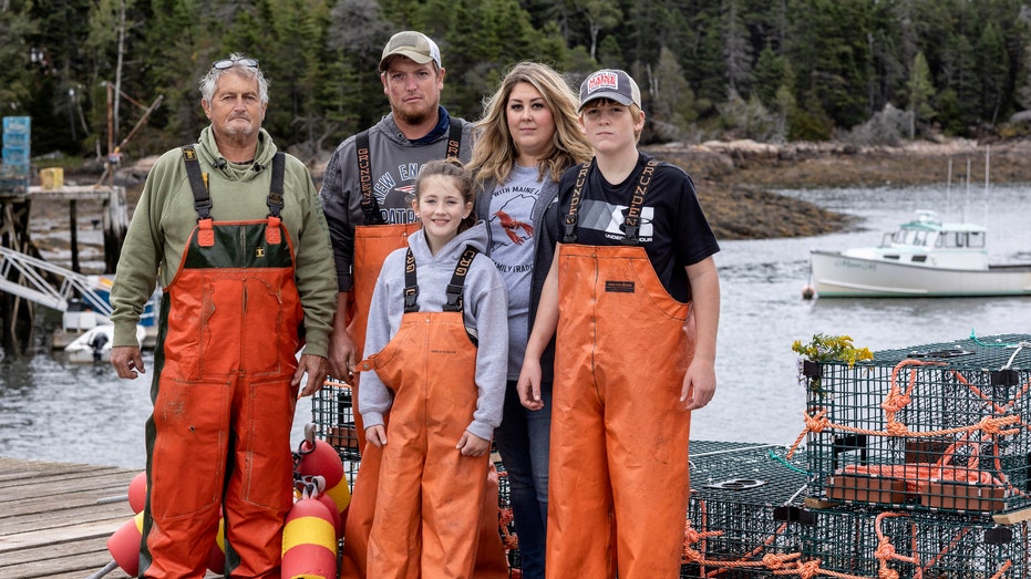 The Renwick family from Bunkers Harbor, Maine, is pictured. Wyliam Renwick said he has fished alongside his dad since he was eight years old, but is nervous for his future and "opportunity in lobster fishing."