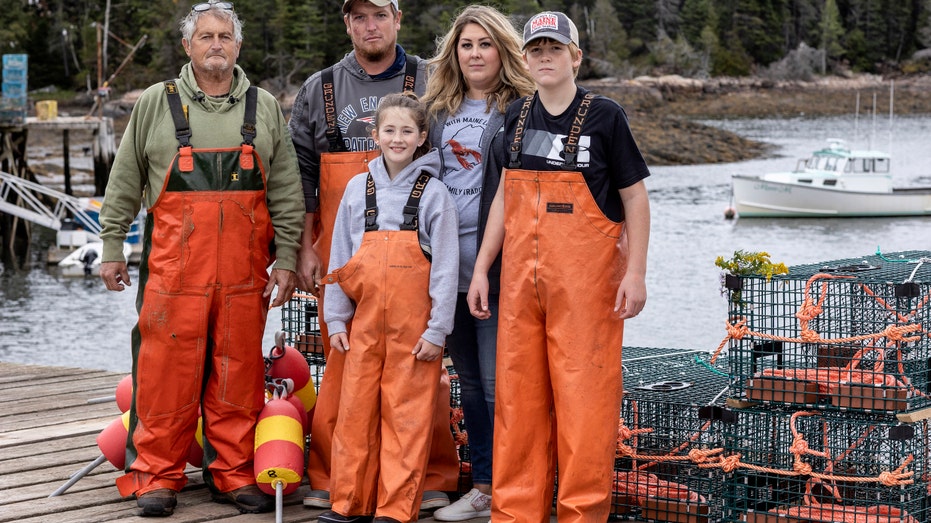 The Renwick family from Bunkers Harbor, Maine, is pictured. Wyliam Renwick said he has fished alongside his dad since he was eight years old, but is nervous for his future and "opportunity in lobster fishing."