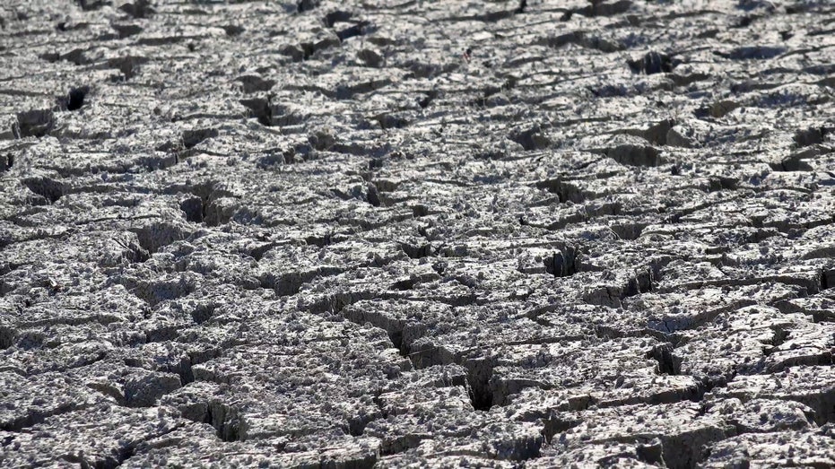 A dried water source in California