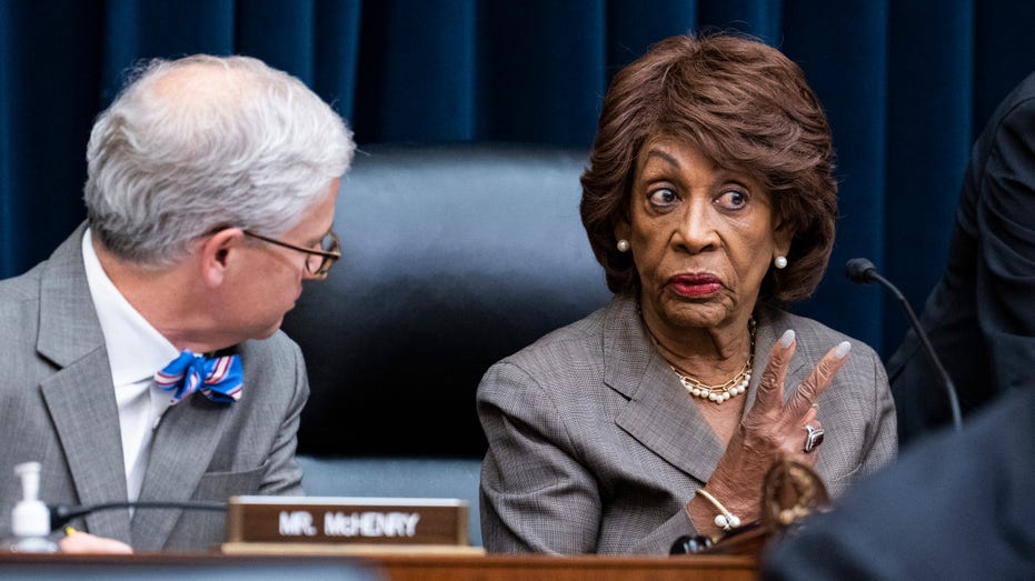 Chairwoman Rep. Maxine Waters, D-Calif., and ranking member Rep. Patrick McHenry, R-N.C., prepare for the House Financial Services Committee hearing