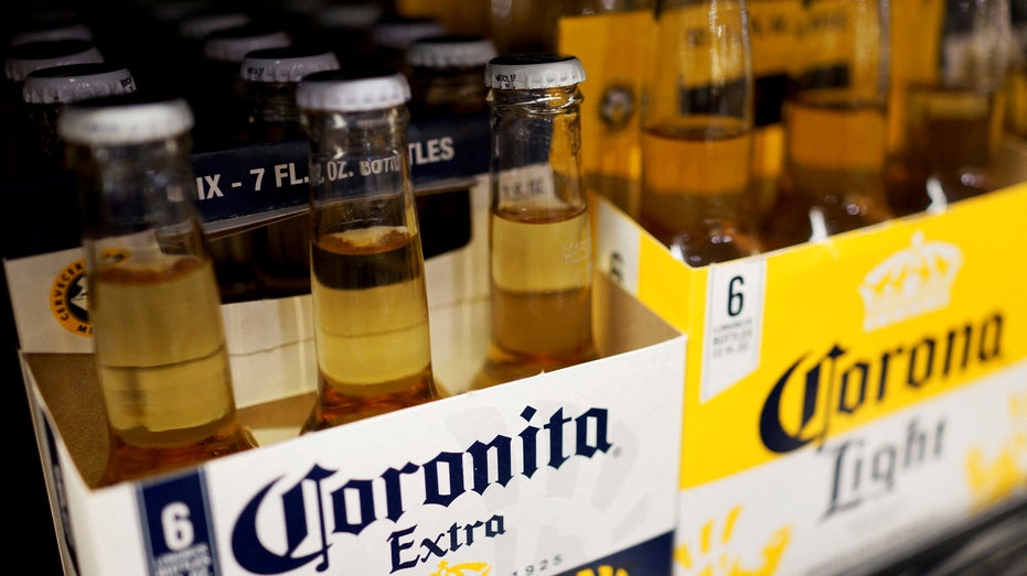 Bottles of the beer, Corona, a brand of Constellation Brands Inc., sit on a supermarket shelf in Los Angeles
