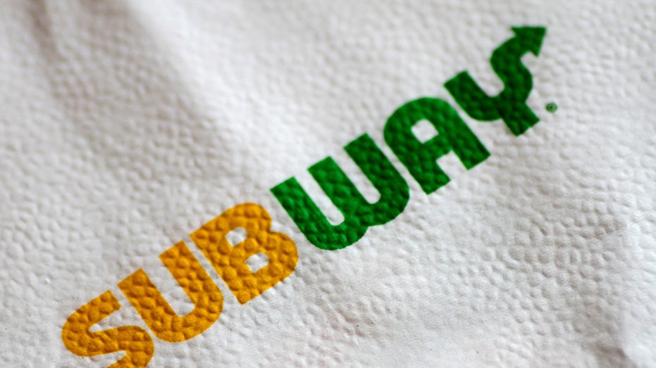 The Subway restaurant logo on napkin